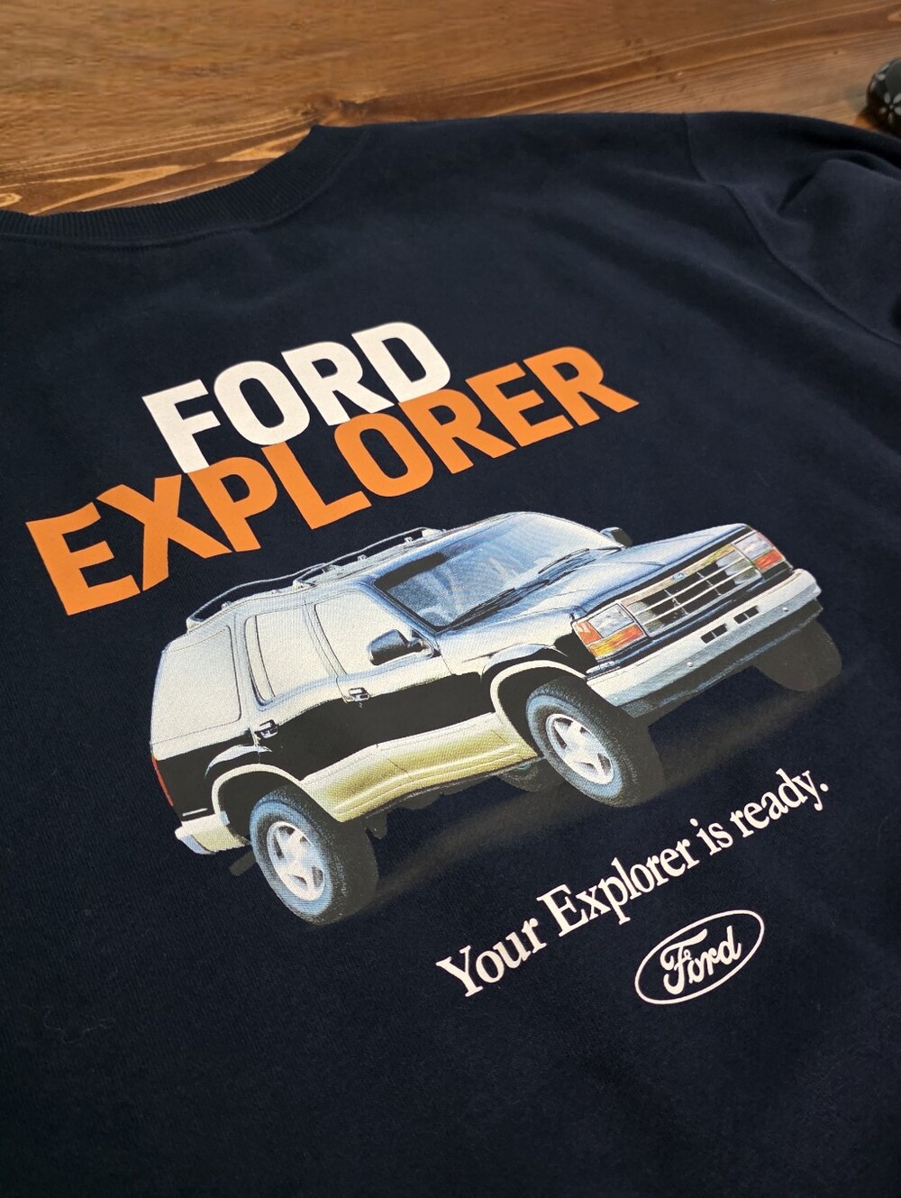 GU x Ford Explorer Graphic Crewneck Sweatshirt Navy Large